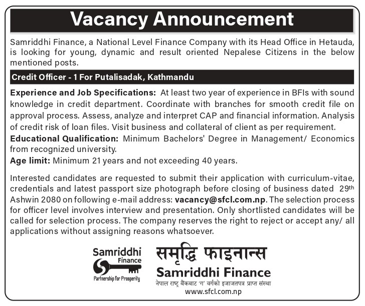 Vacancy Annoucement(Credit Officer)