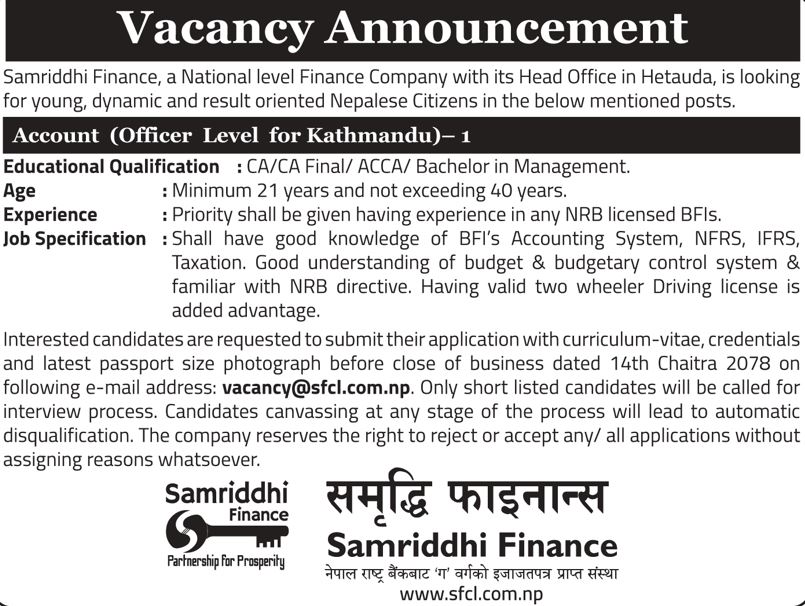 Vacancy Announcement Account Officer
